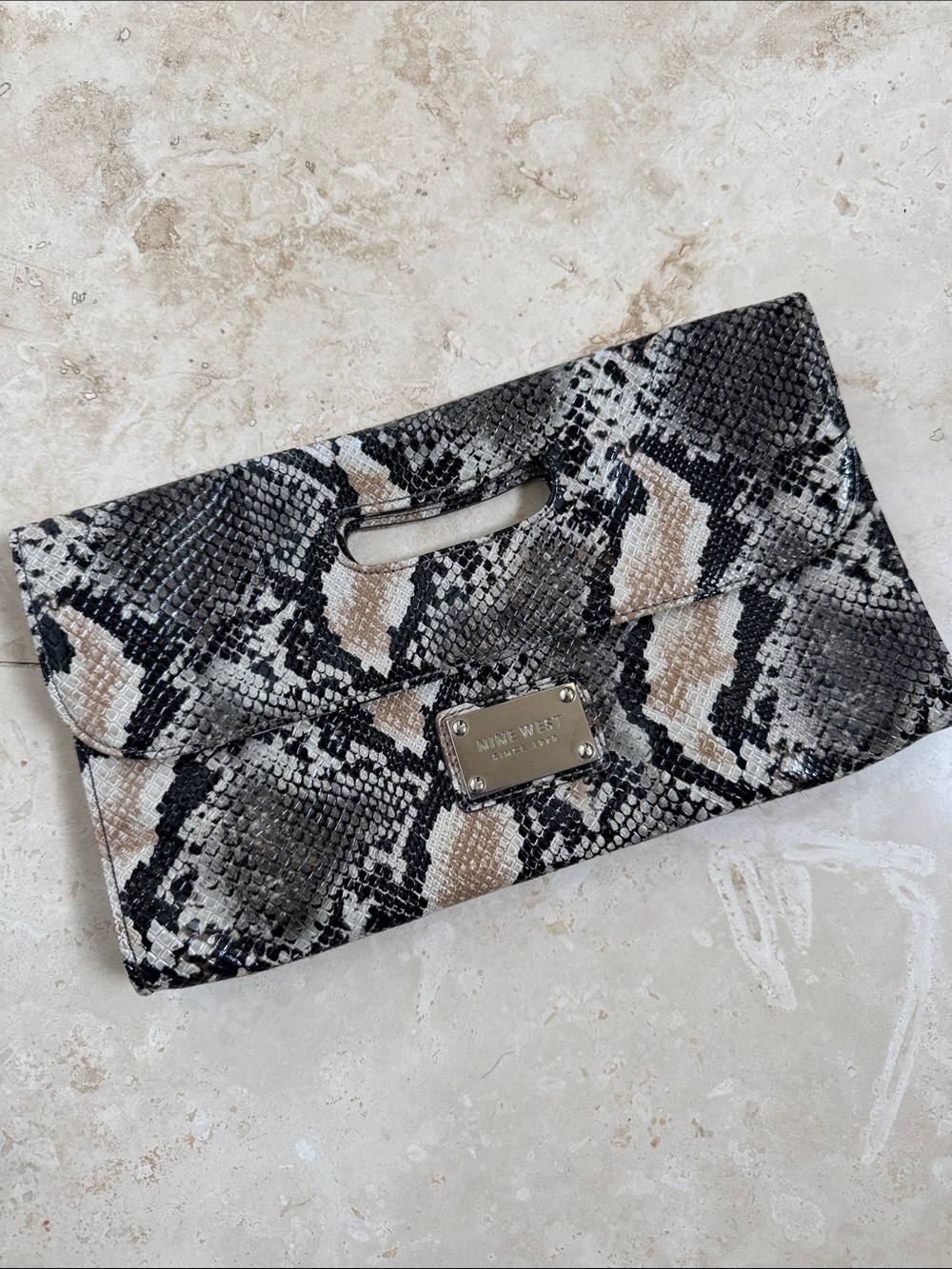 Nine West Faux Snakeskin Envelope Clutch Bag